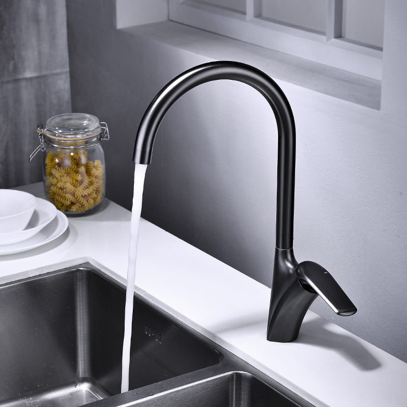 Brushed Deck-Mounted Kitchen Mixer Tap With Swivel Spout