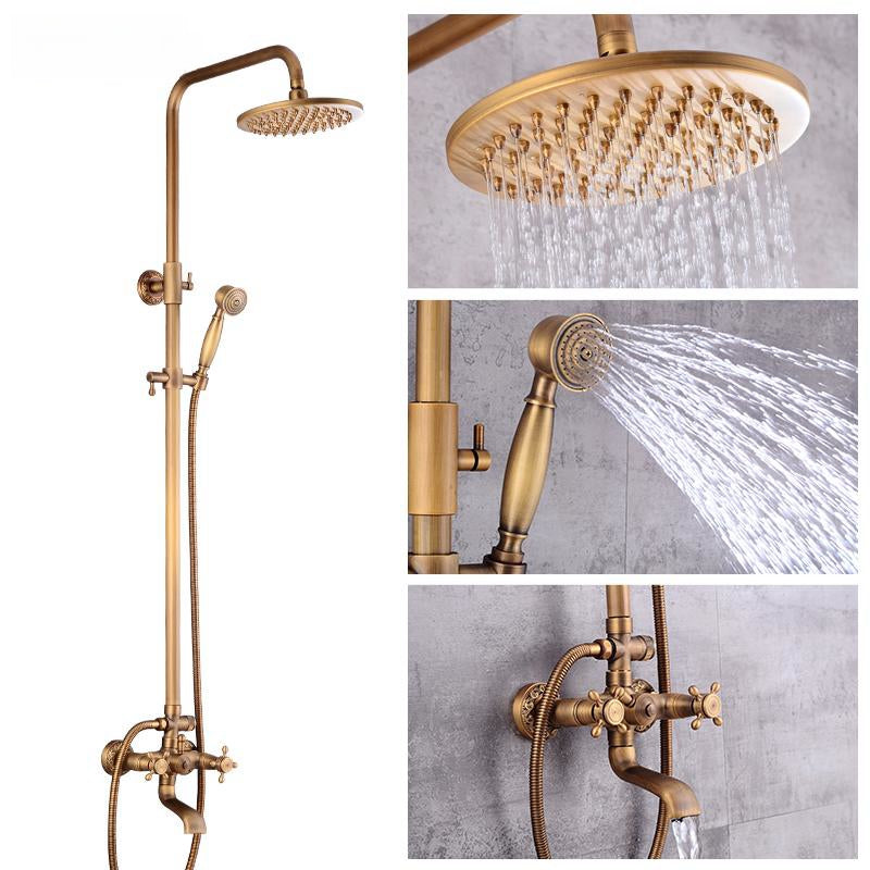 Vintage Copper Shower Kit with Brass Tap and Functional Showerheads