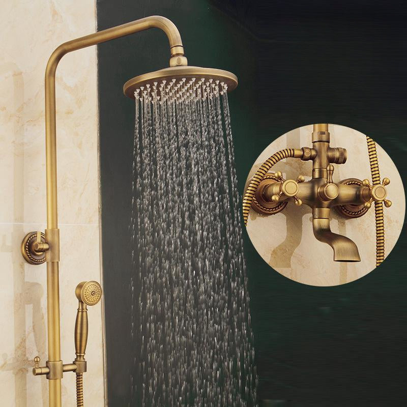 Vintage Copper Shower Kit with Brass Tap and Functional Showerheads