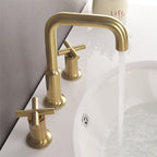 Brushed Gold Widespread Waterfall Faucet for Three-Hole Bathroom Sink