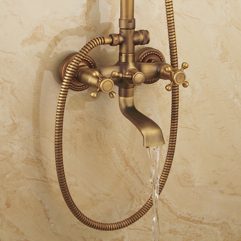 Vintage Copper Shower Kit with Brass Tap and Functional Showerheads