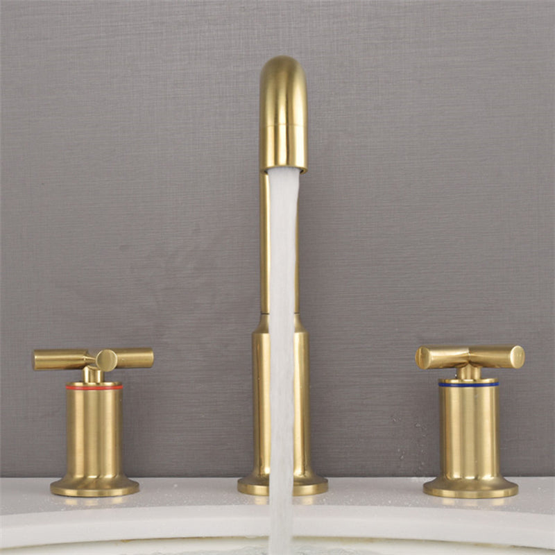 Brushed Gold Widespread Waterfall Faucet for Three-Hole Bathroom Sink