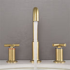 Brushed Gold Widespread Waterfall Faucet for Three-Hole Bathroom Sink
