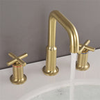 Brushed Gold Widespread Waterfall Faucet for Three-Hole Bathroom Sink