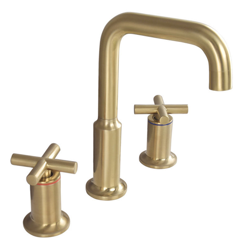 Brushed Gold Widespread Waterfall Faucet for Three-Hole Bathroom Sink