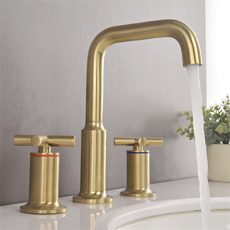 Brushed Gold Widespread Waterfall Faucet for Three-Hole Bathroom Sink