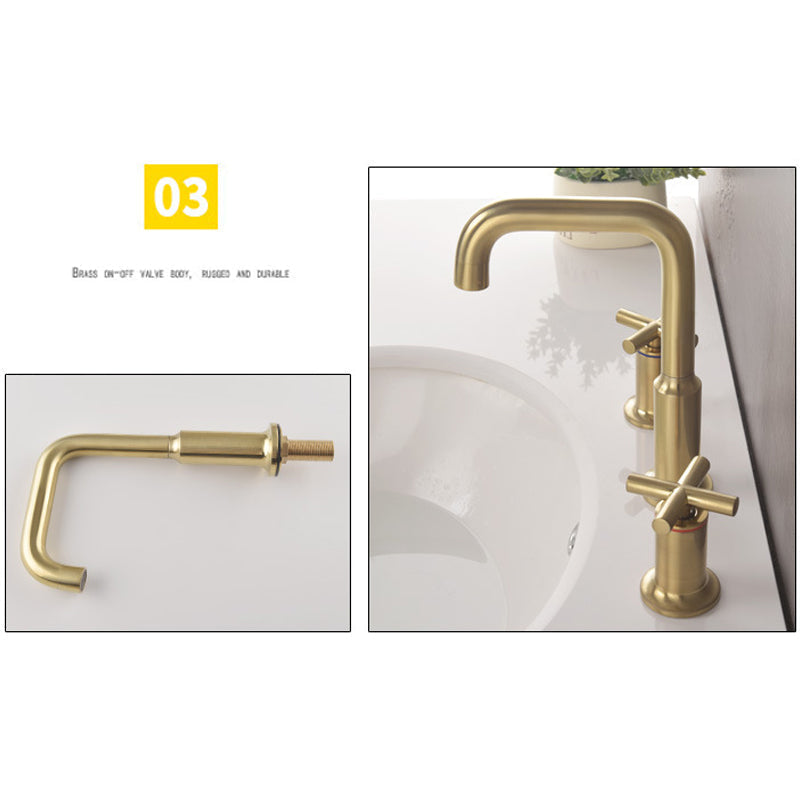 Brushed Gold Widespread Waterfall Faucet for Three-Hole Bathroom Sink