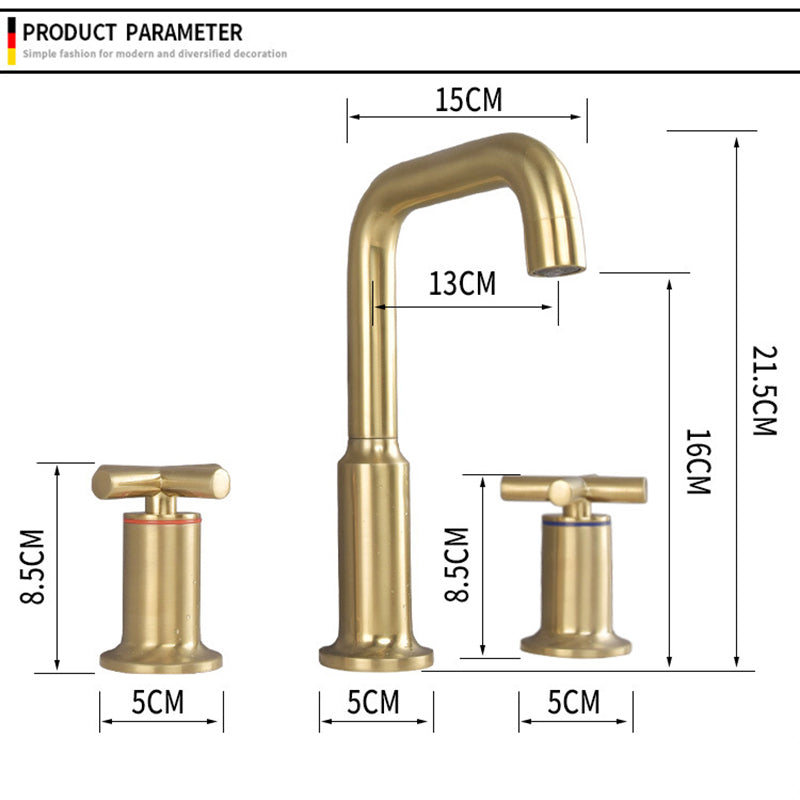 Brushed Gold Widespread Waterfall Faucet for Three-Hole Bathroom Sink