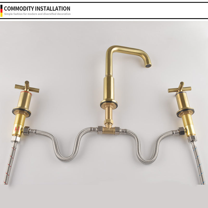 Brushed Gold Widespread Waterfall Faucet for Three-Hole Bathroom Sink