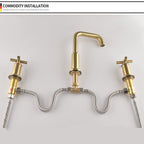 Brushed Gold Widespread Waterfall Faucet for Three-Hole Bathroom Sink