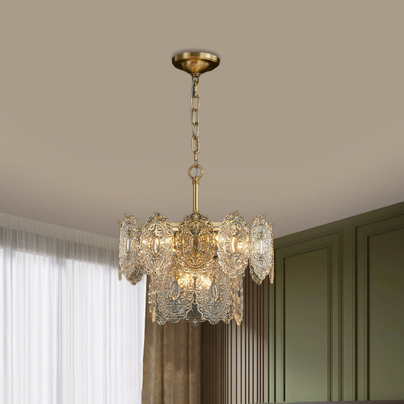 Embossed Crystal Panel Chandelier, 5 Or 7 Lights