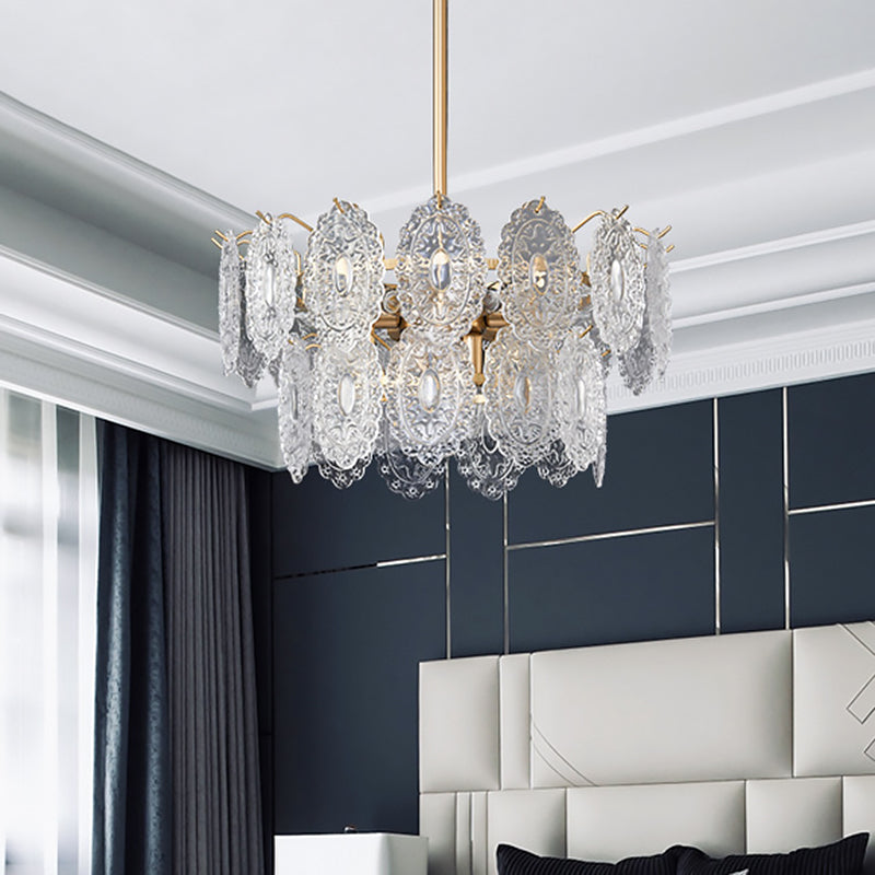 Embossed Crystal Panel Chandelier, 5 Or 7 Lights