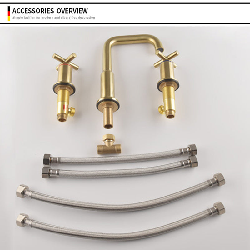 Brushed Gold Widespread Waterfall Faucet for Three-Hole Bathroom Sink