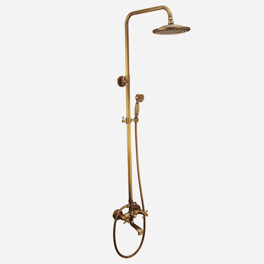 Vintage Copper Shower Kit with Brass Tap and Functional Showerheads
