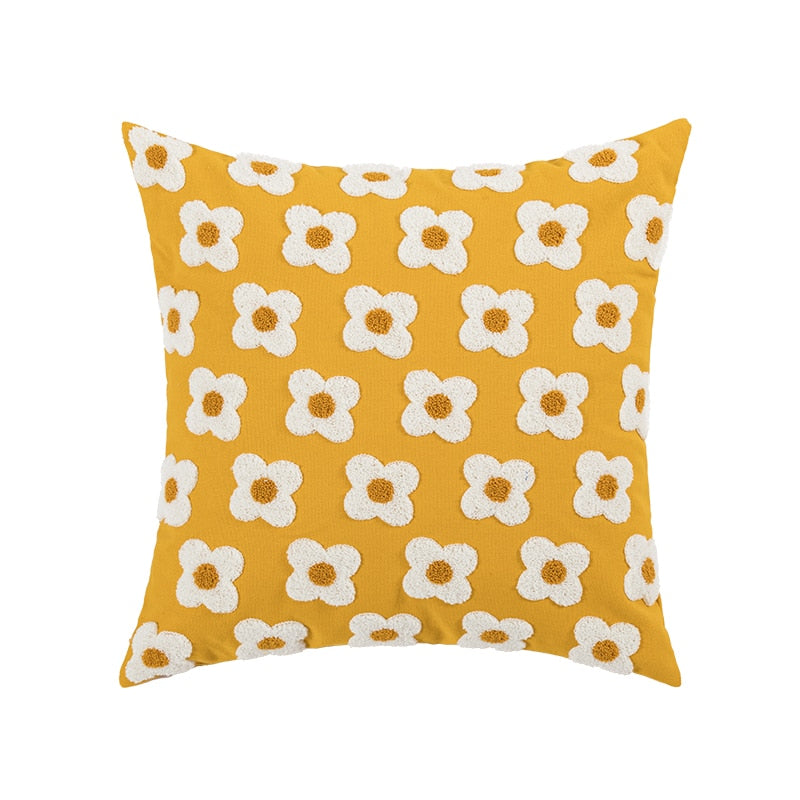 Lumbar Pillow Cover with Daisy Embroidery