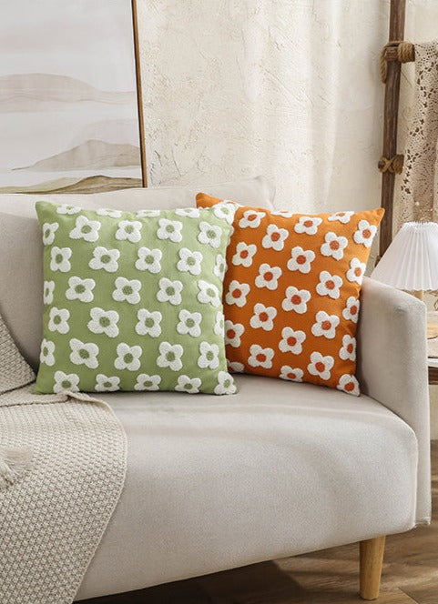 Lumbar Pillow Cover with Daisy Embroidery