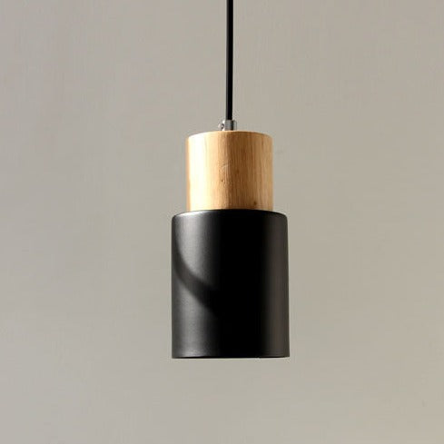Marlen | Wood and Metal Cylindrical Pendant Light