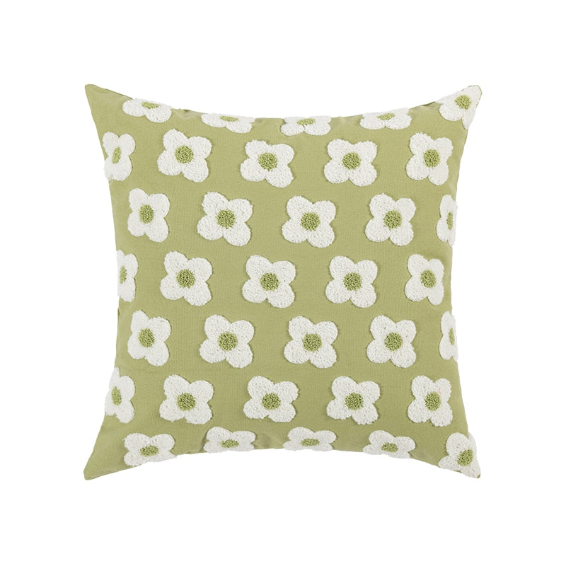 Lumbar Pillow Cover with Daisy Embroidery