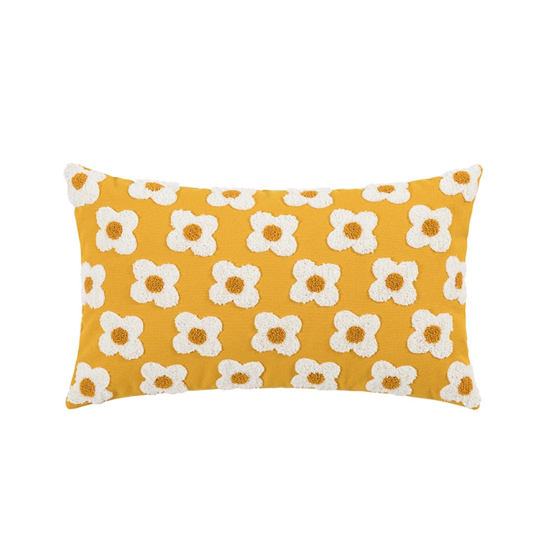 Lumbar Pillow Cover with Daisy Embroidery