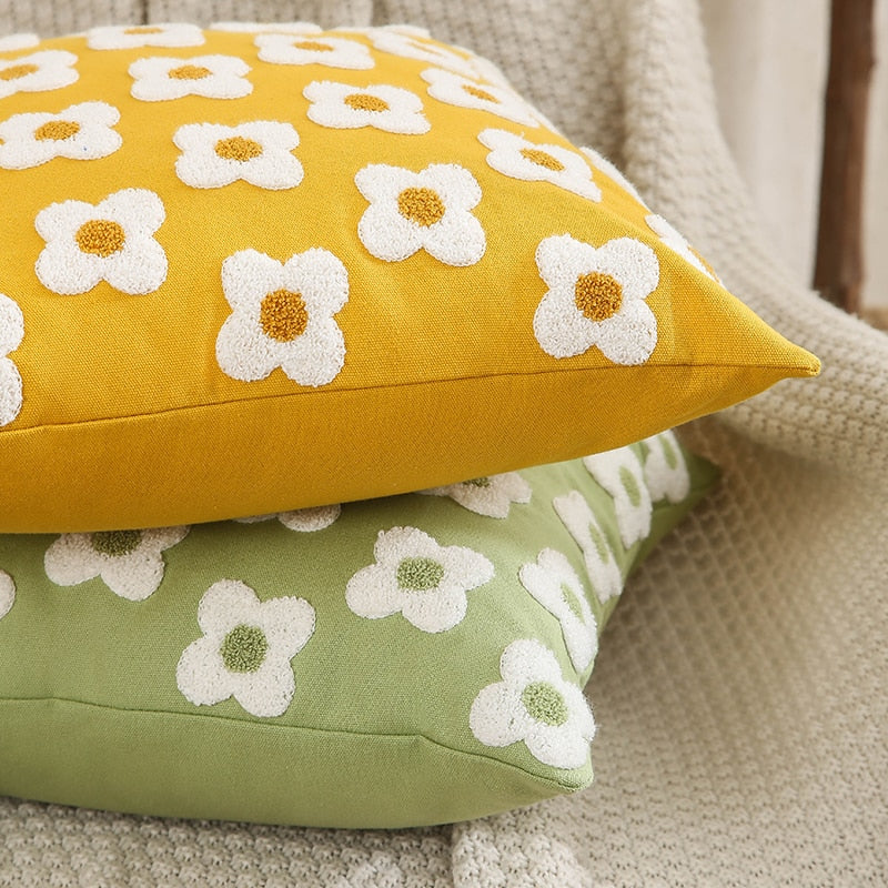 Lumbar Pillow Cover with Daisy Embroidery
