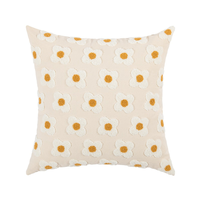 Lumbar Pillow Cover with Daisy Embroidery