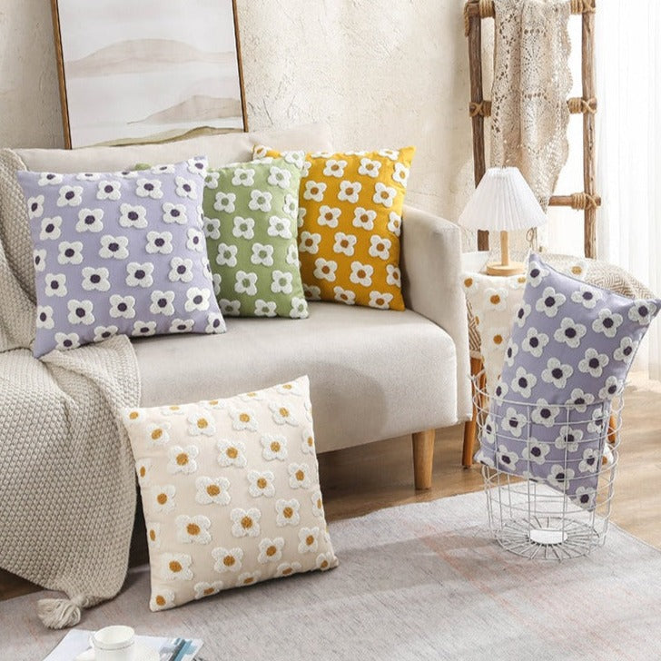 Lumbar Pillow Cover with Daisy Embroidery