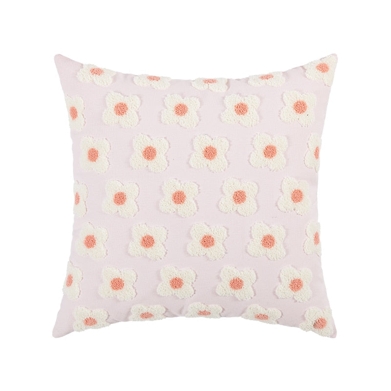 Lumbar Pillow Cover with Daisy Embroidery