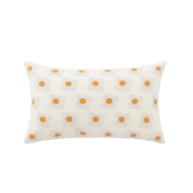Lumbar Pillow Cover with Daisy Embroidery