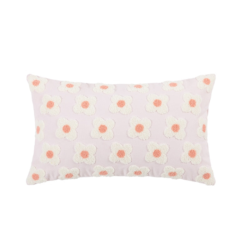 Lumbar Pillow Cover with Daisy Embroidery