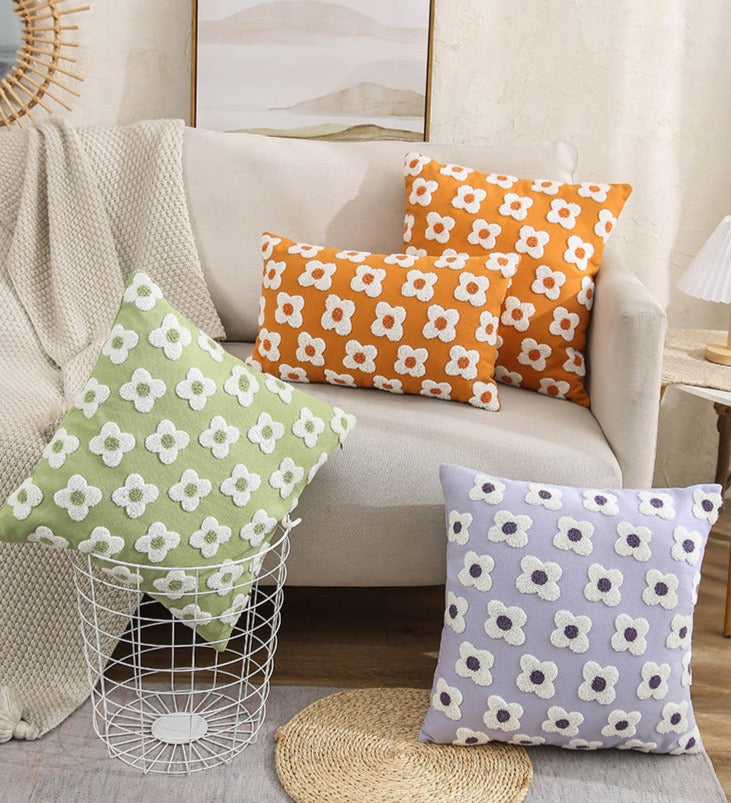 Lumbar Pillow Cover with Daisy Embroidery