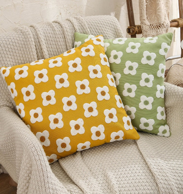 Lumbar Pillow Cover with Daisy Embroidery