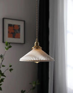 Kiyomi | Pleated Hat-Shaped Japanese Ceramic Pendant Lamp With LED Bulb Included