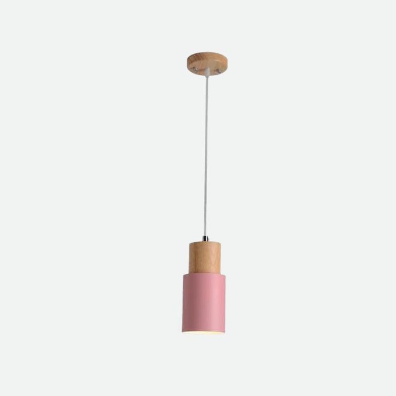 Marlen | Wood and Metal Cylindrical Pendant Light