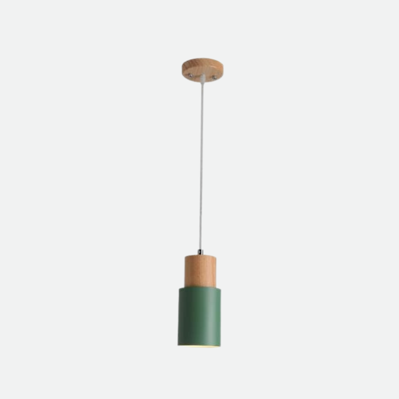 Marlen | Wood and Metal Cylindrical Pendant Light
