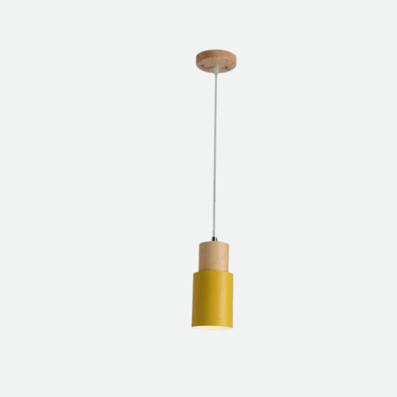Marlen | Wood and Metal Cylindrical Pendant Light
