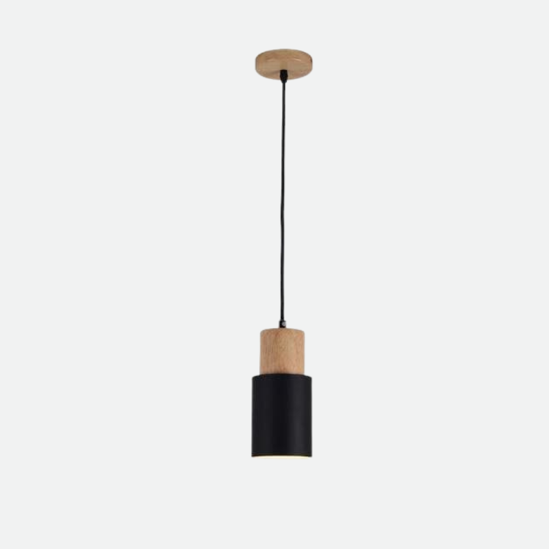 Marlen | Wood and Metal Cylindrical Pendant Light