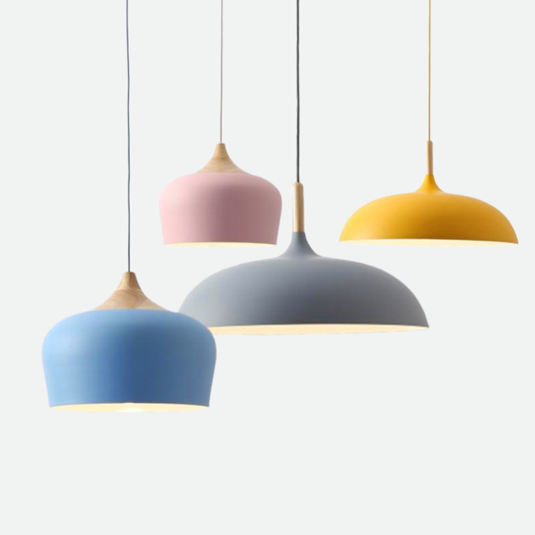 Aurelle Soft Pastel Collection Pendant Lamps in Metal and Wood