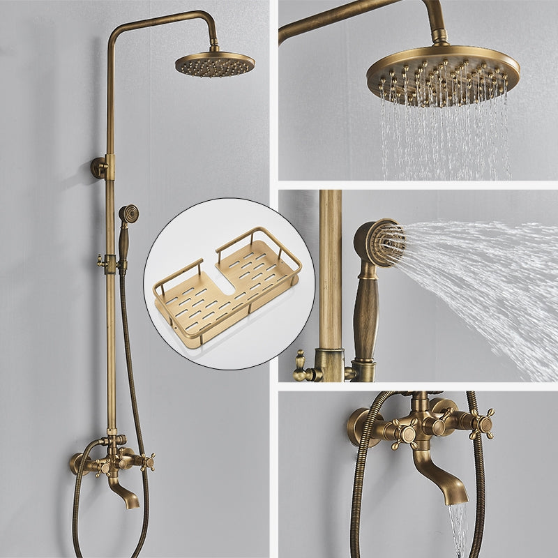Vintage Copper Shower Kit with Brass Tap and Functional Showerheads