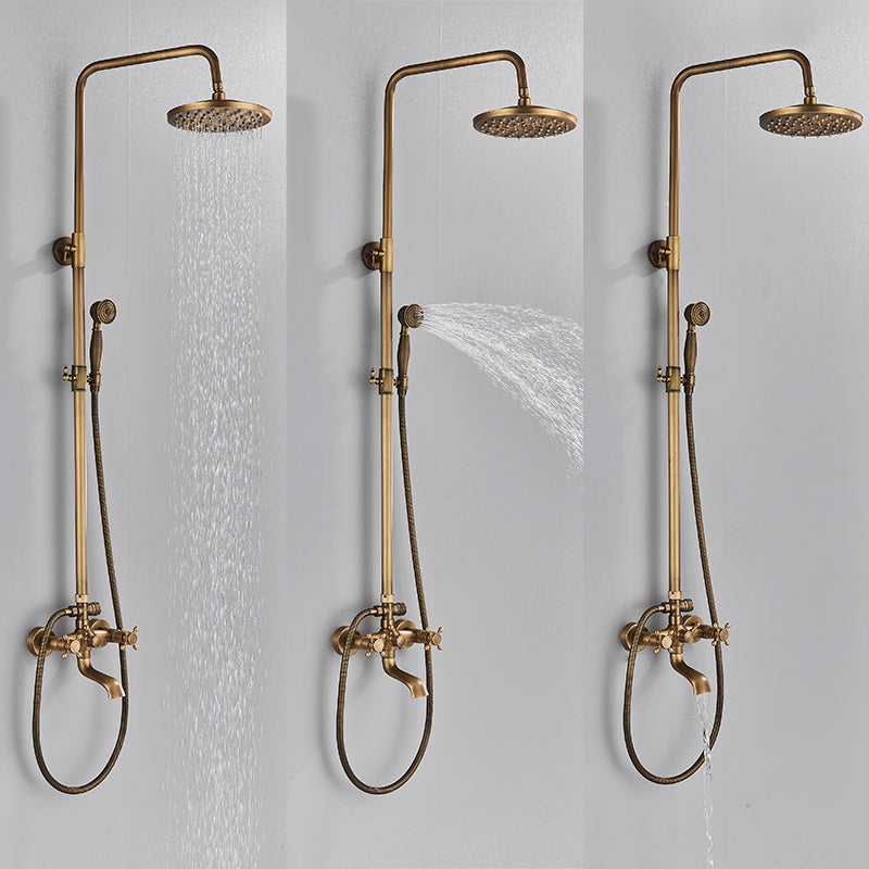 Vintage Copper Shower Kit with Brass Tap and Functional Showerheads