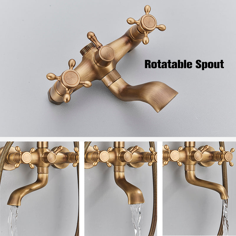 Vintage Copper Shower Kit with Brass Tap and Functional Showerheads