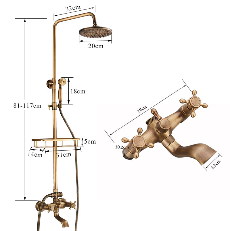 Vintage Copper Shower Kit with Brass Tap and Functional Showerheads