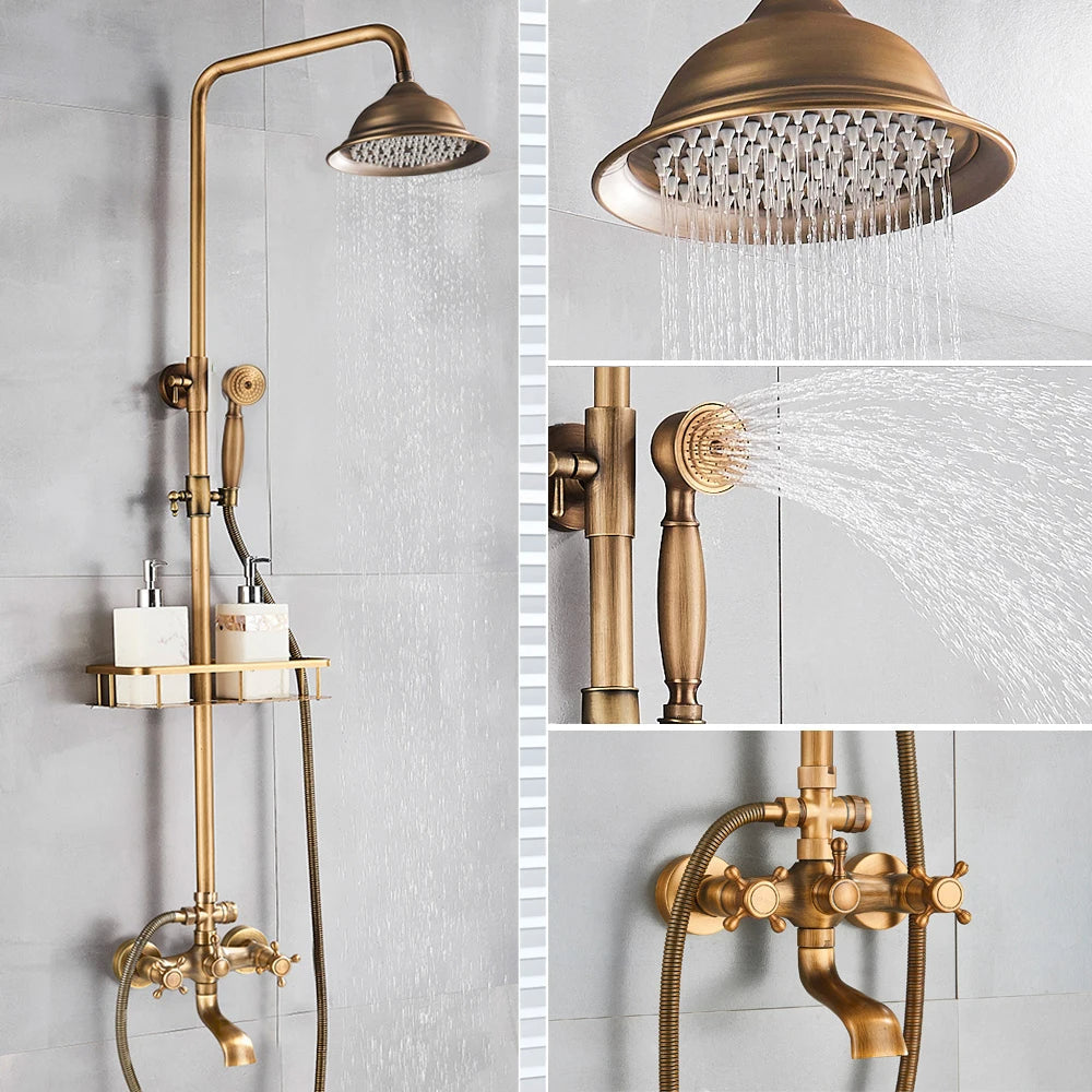 Vintage Copper Shower Kit with Brass Tap and Functional Showerheads