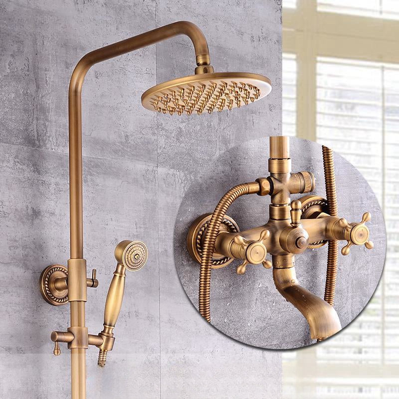 Vintage Copper Shower Kit with Brass Tap and Functional Showerheads