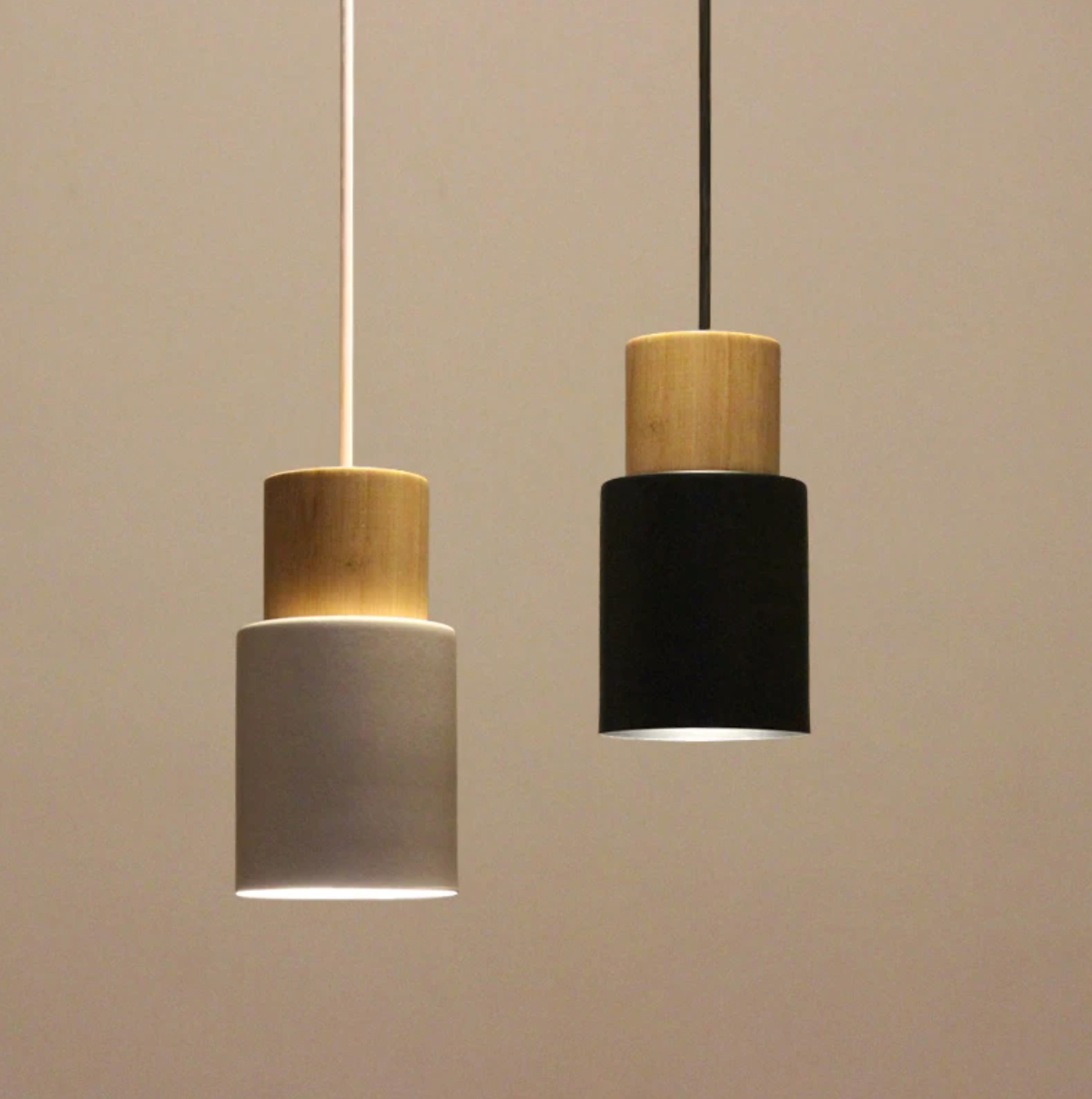 Marlen | Wood and Metal Cylindrical Pendant Light