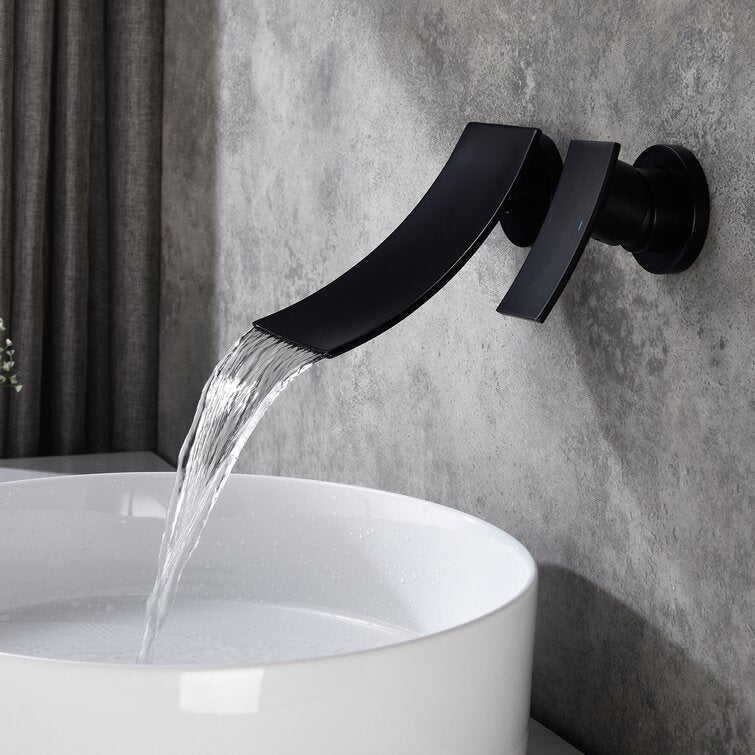 Sleek Single Lever Wall Mounted Waterfall Faucet for Bathroom Sink