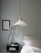 Kiyomi | Pleated Hat-Shaped Japanese Ceramic Pendant Lamp With LED Bulb Included