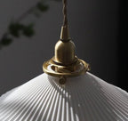 Kiyomi | Pleated Hat-Shaped Japanese Ceramic Pendant Lamp With LED Bulb Included
