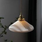 Kiyomi | Pleated Hat-Shaped Japanese Ceramic Pendant Lamp With LED Bulb Included
