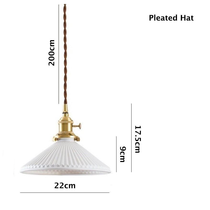 Kiyomi | Pleated Hat-Shaped Japanese Ceramic Pendant Lamp With LED Bulb Included