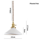 Kiyomi | Pleated Hat-Shaped Japanese Ceramic Pendant Lamp With LED Bulb Included
